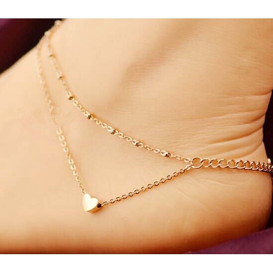 Lắc chân hai lớp trang trí hình trái tim xinh xắn cho nữ | BigBuy360 - bigbuy360.vn