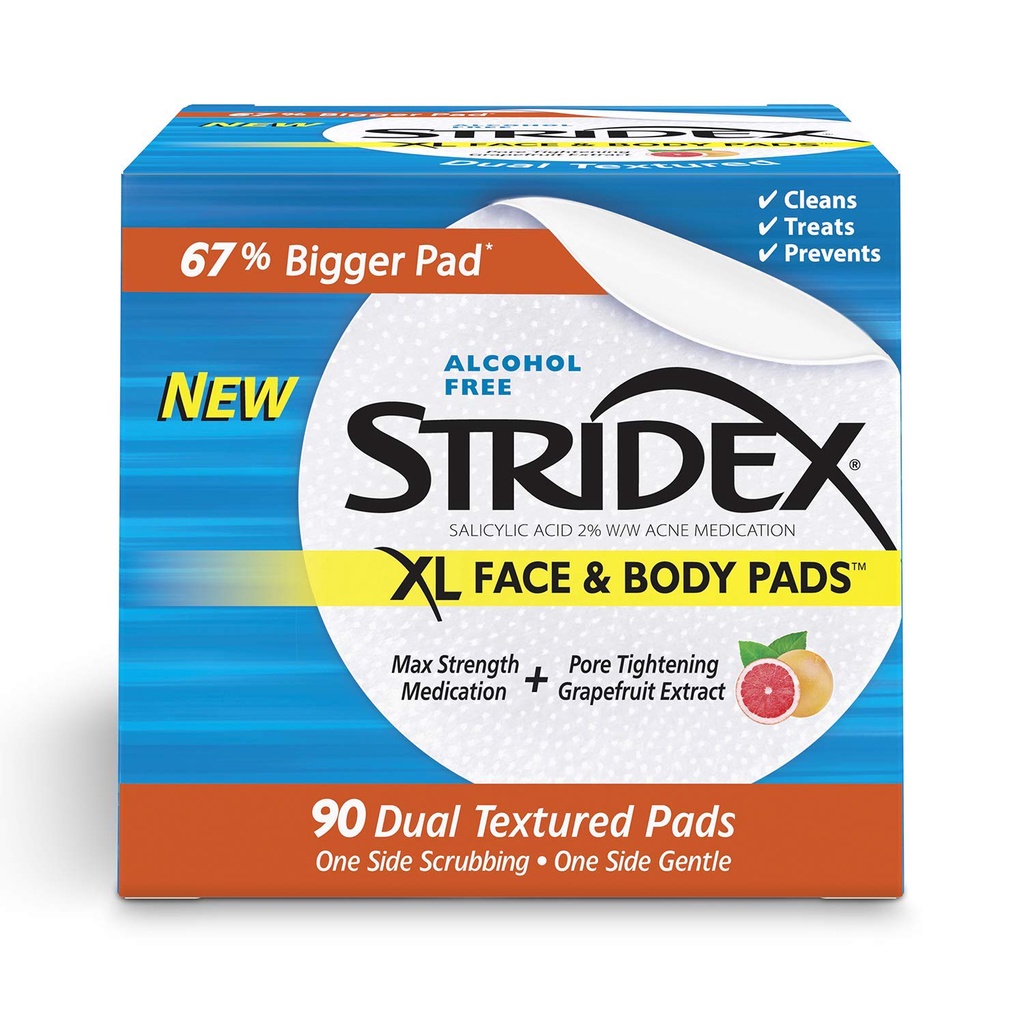 Pad lau giảm mụn Stridex BHA 0.5-2% Maximum da thường đỏ, nhạy cảm xanh lá, body cơ thể xanh dương HityBeauty