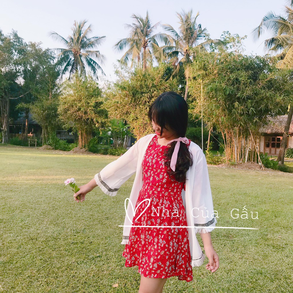 Áo khoác kimono voan thổ cẩm đi biển đẹp mê ly luôn