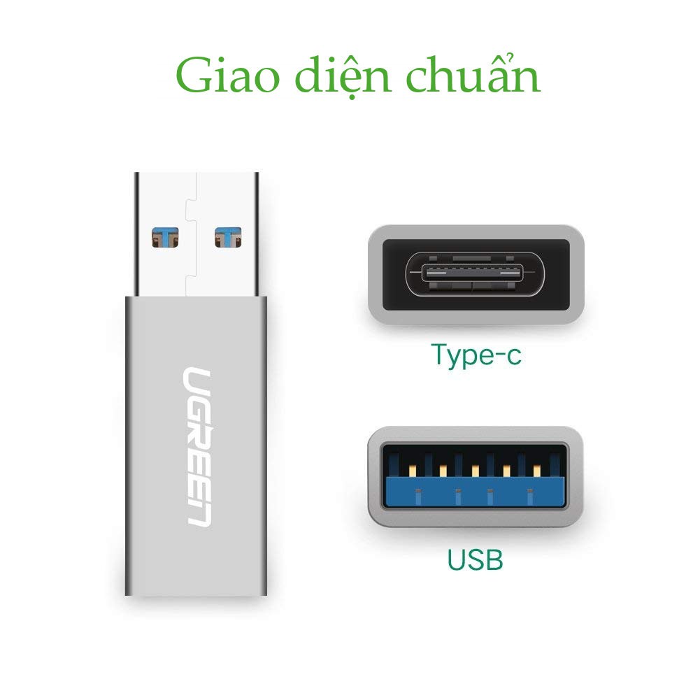 Adapter chuyển đổi USB 3.0 đực sang USB 3.1 Type C cái UGREEN US204 US276  dùng cho PC, laptop, macbook, điện thoại