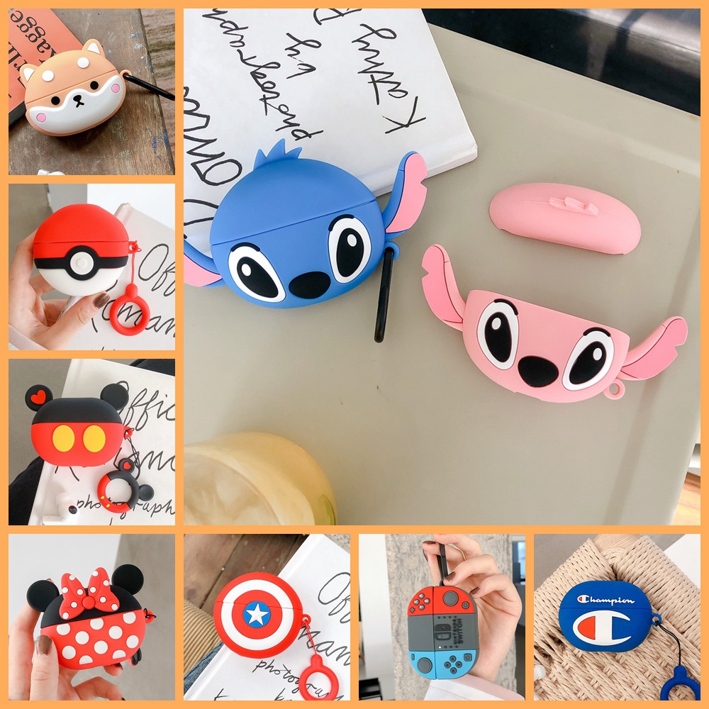 Vỏ Bảo Vệ Hộp Sạc Tai Nghe Huawei FreeBuds Pro Không Dây Chất Liệu Silicon Mềm Hình Stitch Corgi Captain America