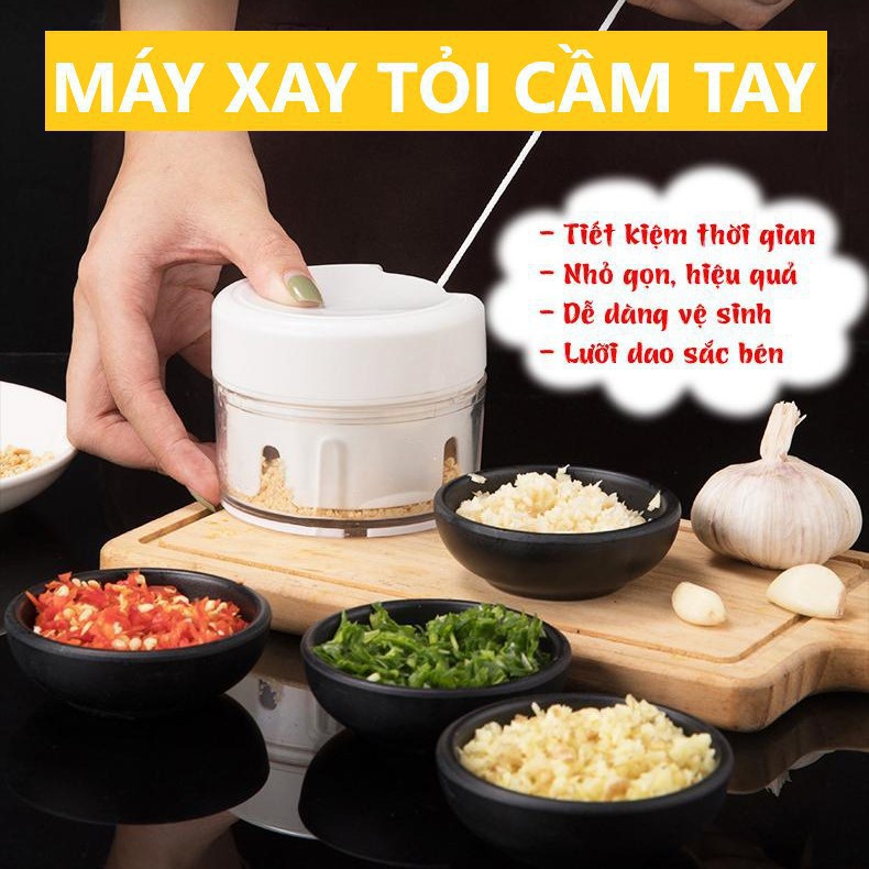 Dụng cụ xay tỏi ớt cầm tay đa năng, Máy xay tỏi KÉO TAY Mini, Xay tỏi mini