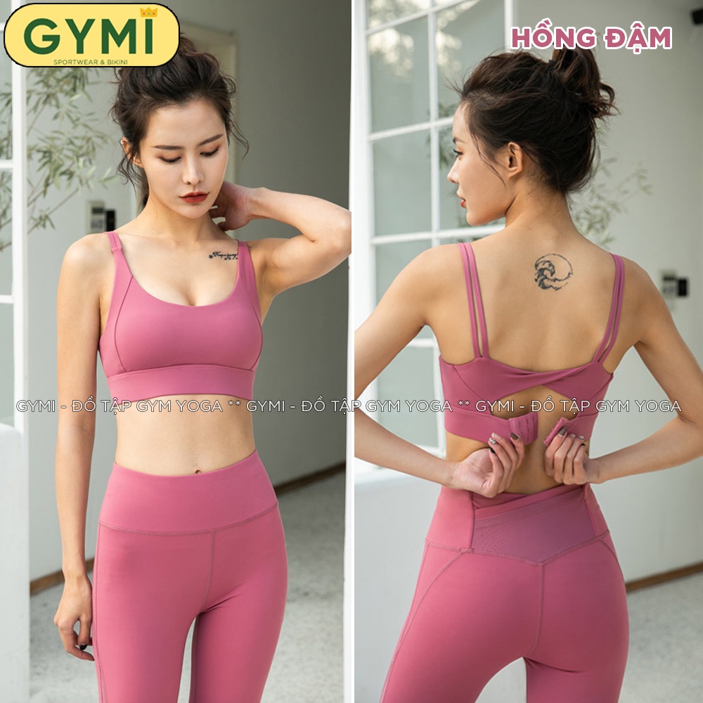 Áo bra nơ tập gym yoga nữ GYMI AL18 dáng 2 dây có khoá cài sau thể thao chất poly cao cấp nâng đỡ ngực