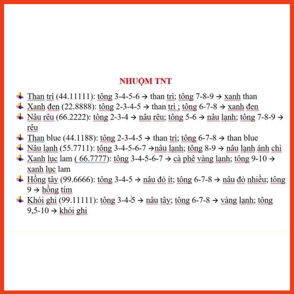 Thuốc nhuộm TNT( Thuốc nhuộm tóc ) màu thời trang loại 1