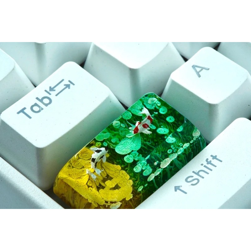 Nút bàn phím cơ Koi xanh/vàng.Keycap resin.Keycap arstian