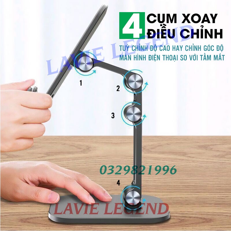 Giá đỡ điện thoại giá đỡ máy tính bảng cao cấp để bàn gấp gọn dùng livestream học online, xem phim