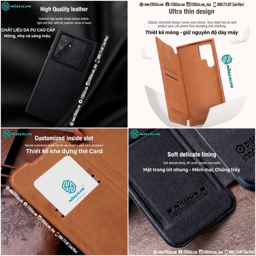 BAO DA SAMSUNG GALAXY S22 ULTRA 5G NILLKIN QIN PRO BẢO VỆ CAMERA CHÍNH HÃNG - HÀNG CHUẨN