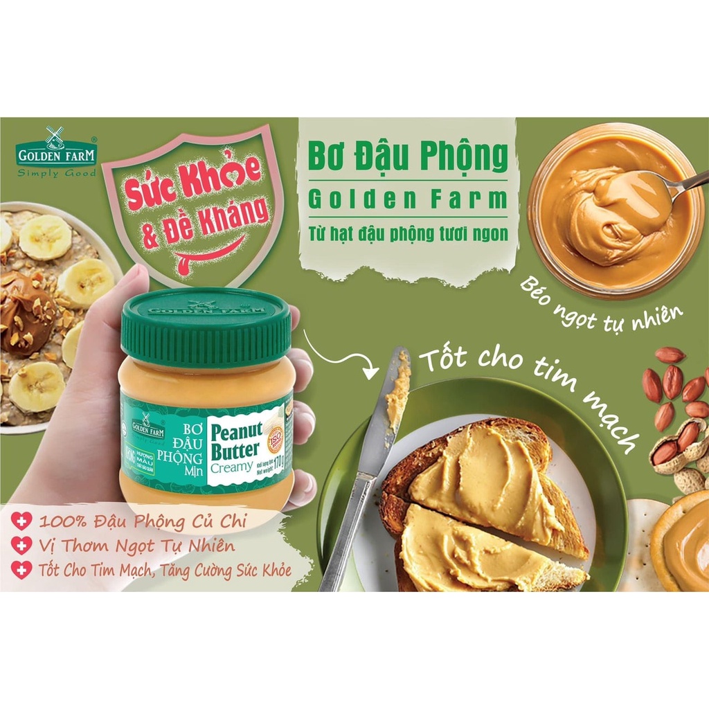 Bơ đậu phộng Golden Farm loại mịn, bơ lạc phết bánh mì, xay sinh tố, làm sốt chấm...