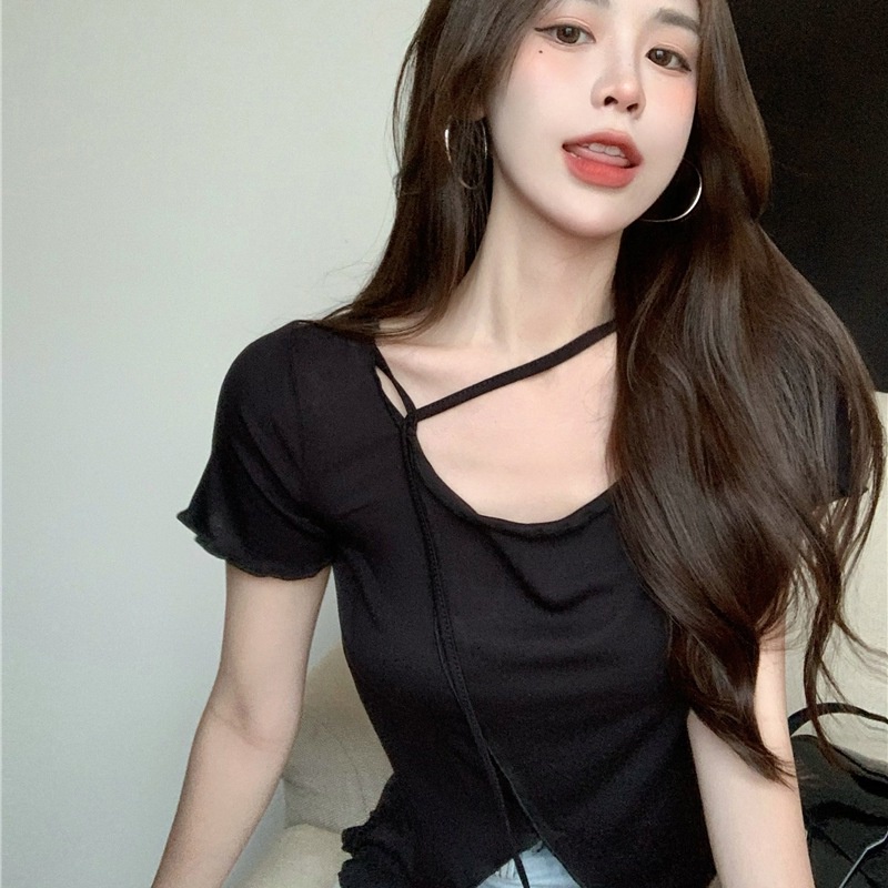 Áo Thun Tay Ngắn Xẻ Tà Thiết Kế Mới Thời Trang Mùa Hè Theo Phong Cách Hàn Quốc Cho Nữ