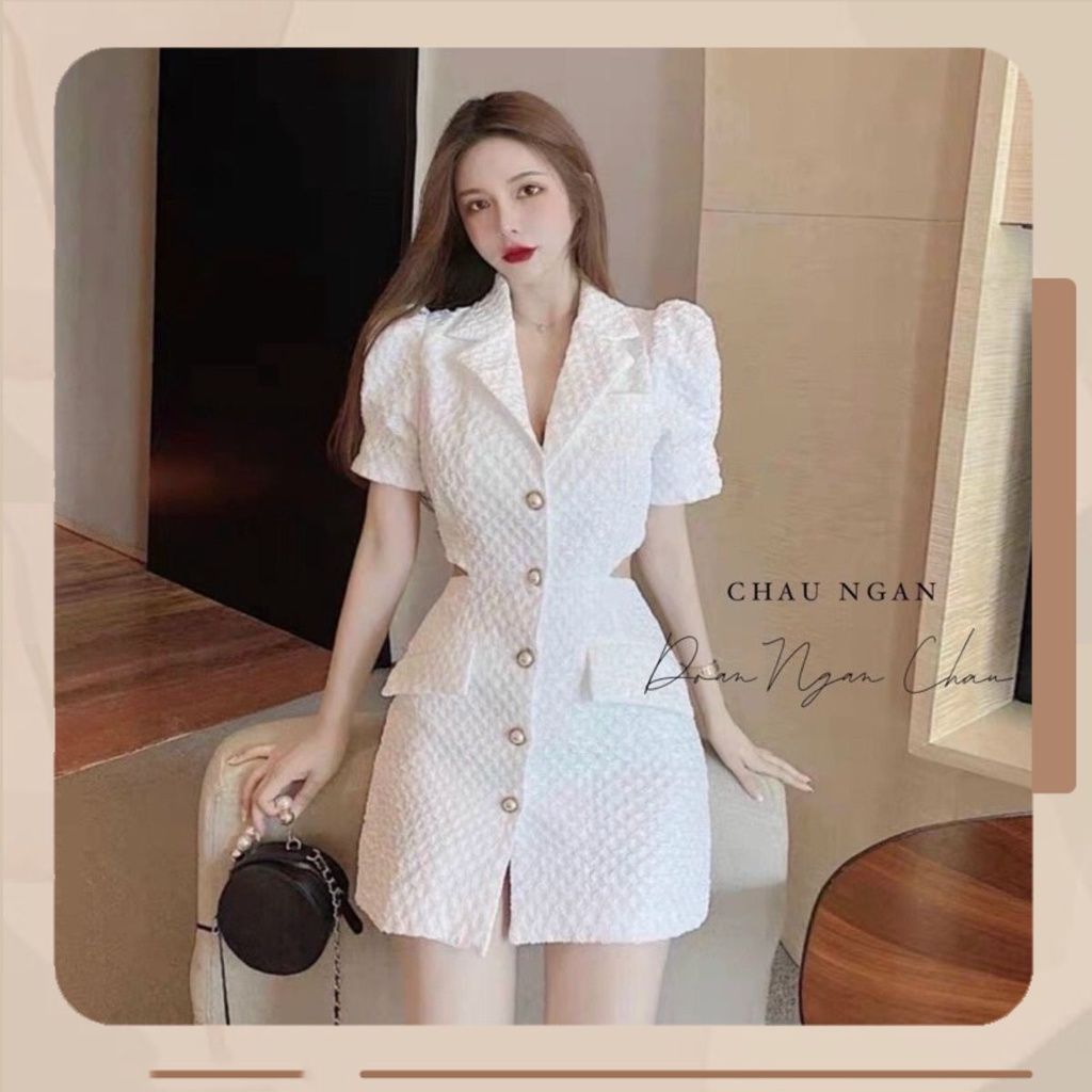 HL Fahsion| Đầm xốp cổ vest khoét eo sang chảnh
