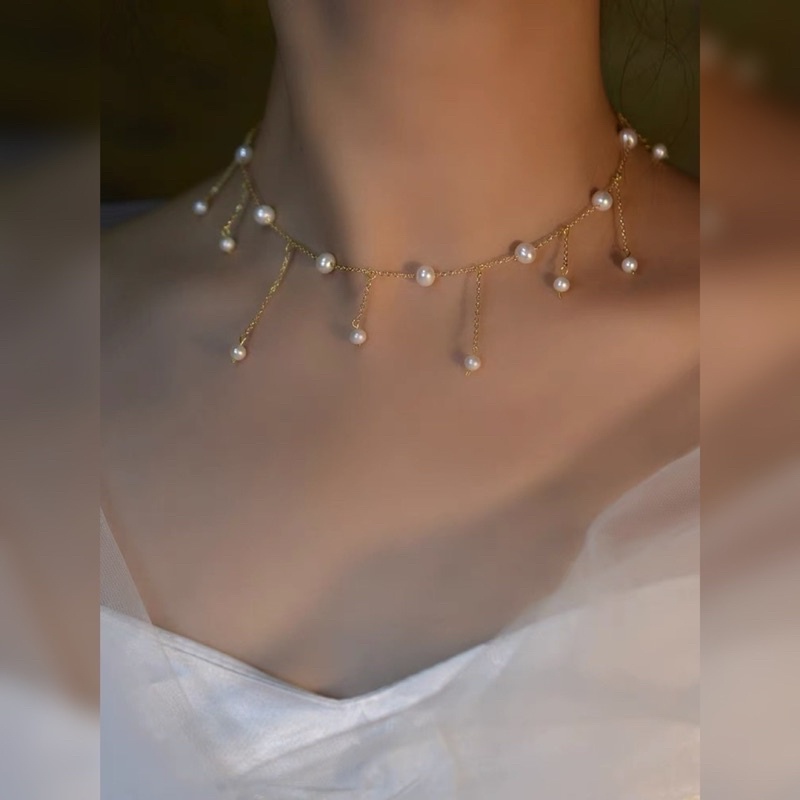 Vòng cổ choker hạt dây tua vintage nàng thơ mã PIU-91