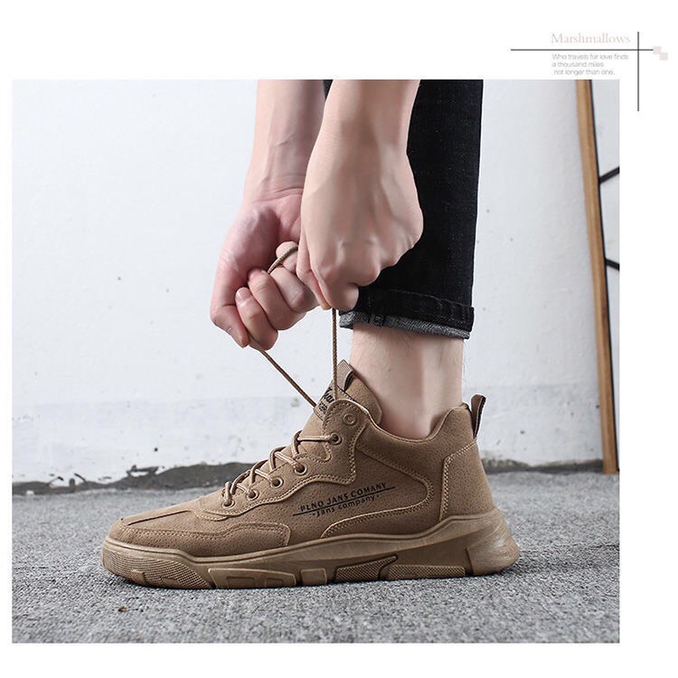 Giày Nam Đẹp ⚜️Bệu Store⚜️ Giày Da Lộn Nam Cổ Lửng Buộc Dây Phong Cách Sneaker Hàn Quốc Cá Tính Năng Động