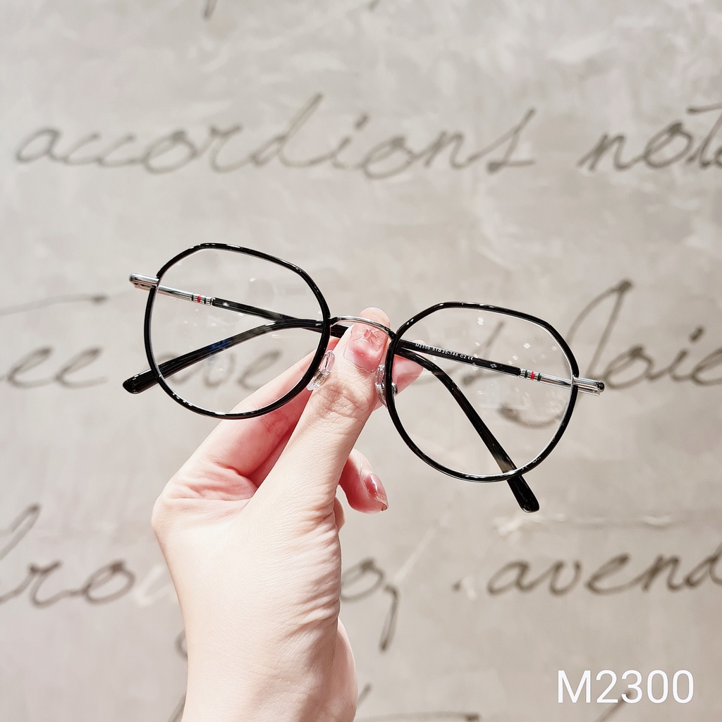Kính gọng tròn nam nữ LILYEYEWEAR càng kính kim loại tròng chống ánh sáng xanh kiểu dáng thời trang M2300