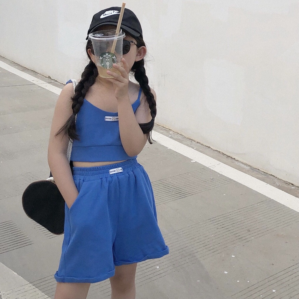 Bộ Đồ Thể Thao Hai Mảnh Áo Hai Dây Và Quần Ngắn Phong Cách Hàn Quốc Thời Trang Mùa Hè Cho Bé Gái