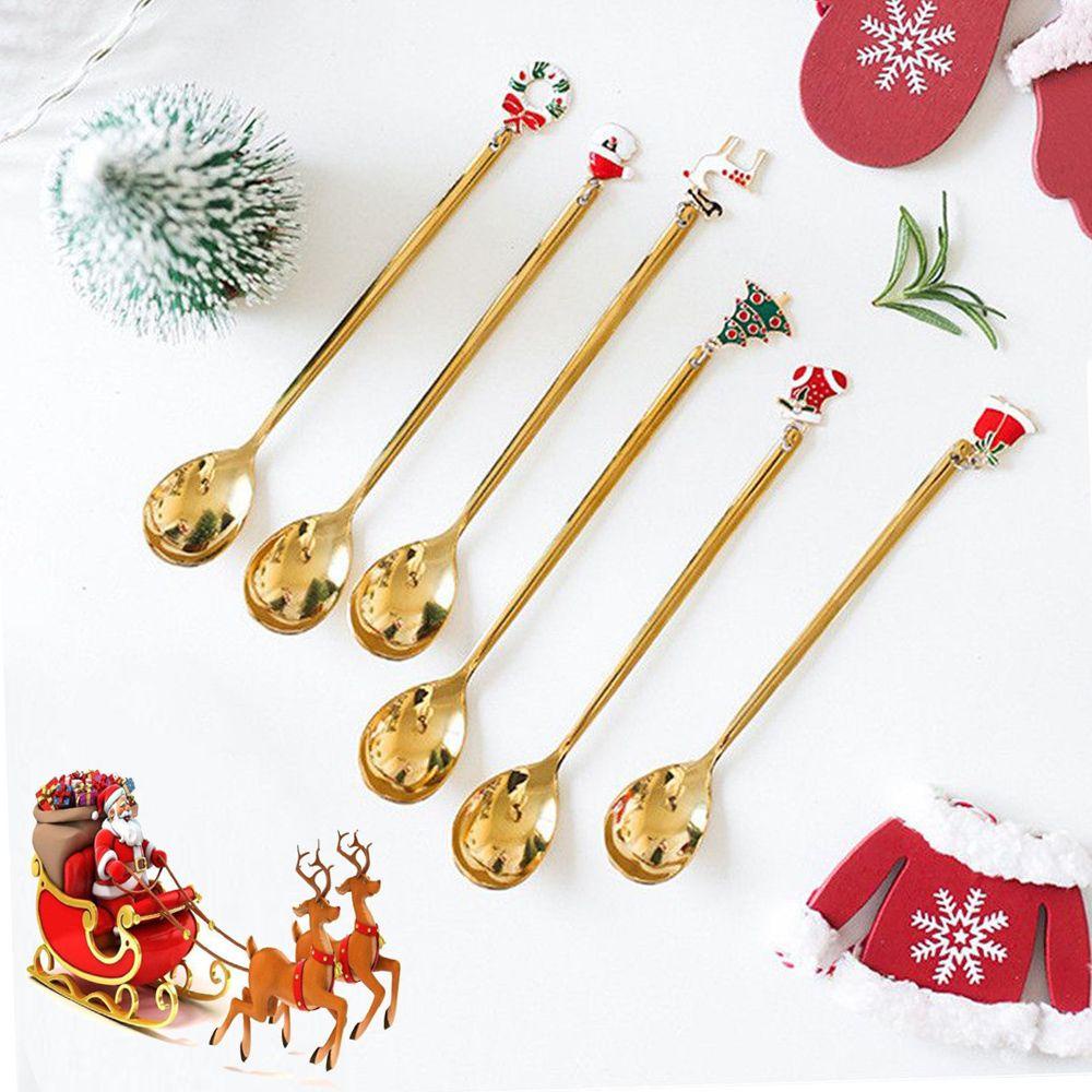 LET Bộ 6 Muỗng Nĩa Thời Trang Dùng Làm Quà Giáng Sinh, Năm Mới