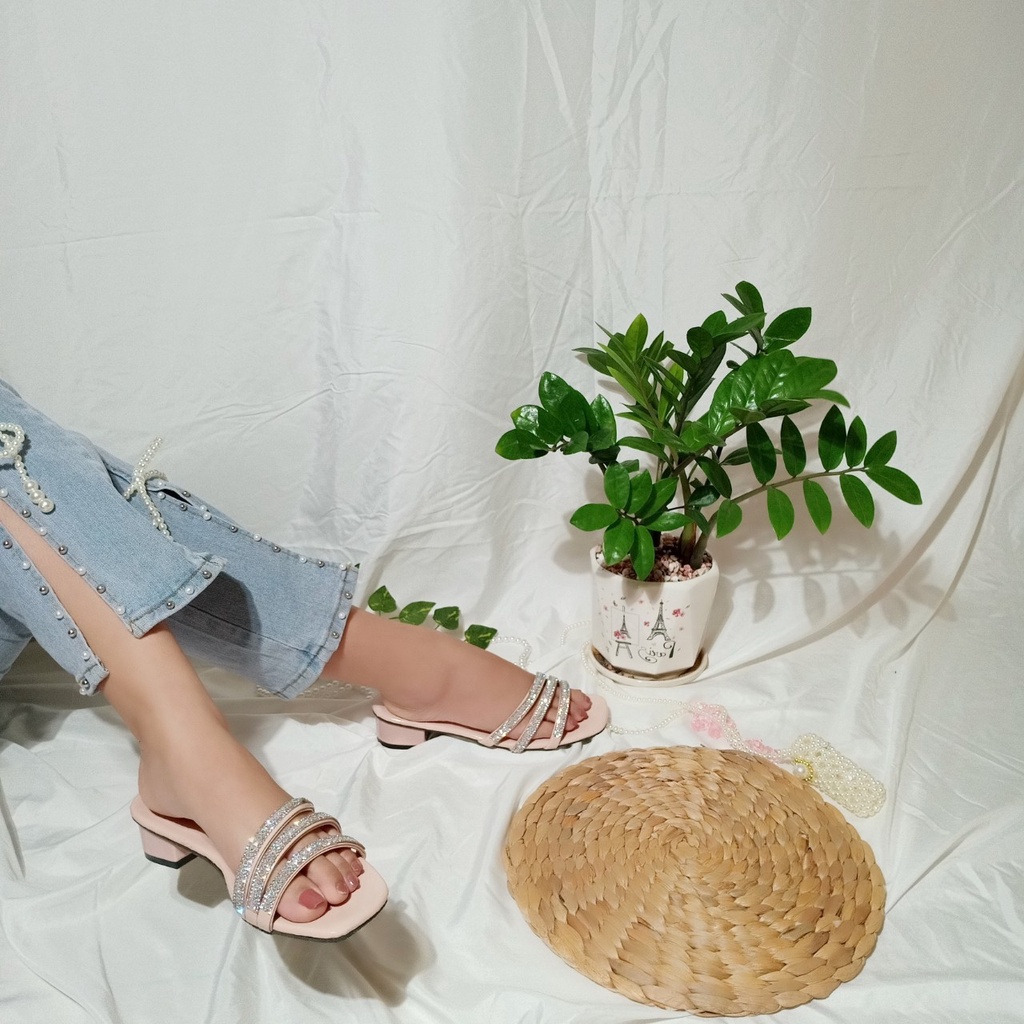 Giày sandal nữ 3cm 3 quai đính đá lấp lánh đi chơi,đi học, đi làm sang chảnh hình chụp thật_tb đá 3p