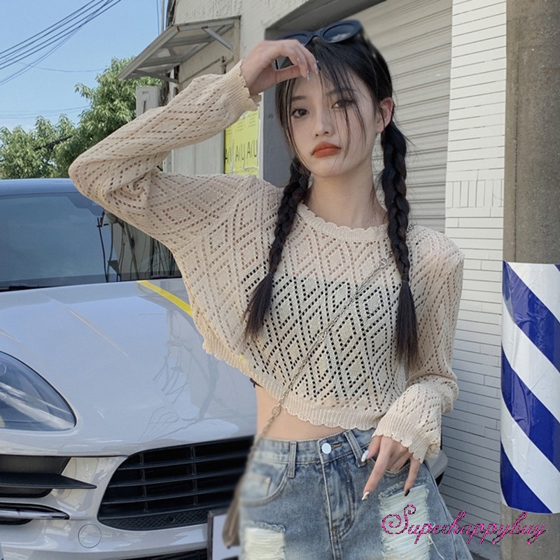 Áo Sweater Dệt Kim Thiết Kế Lỗ Thời Trang Cho Nữ