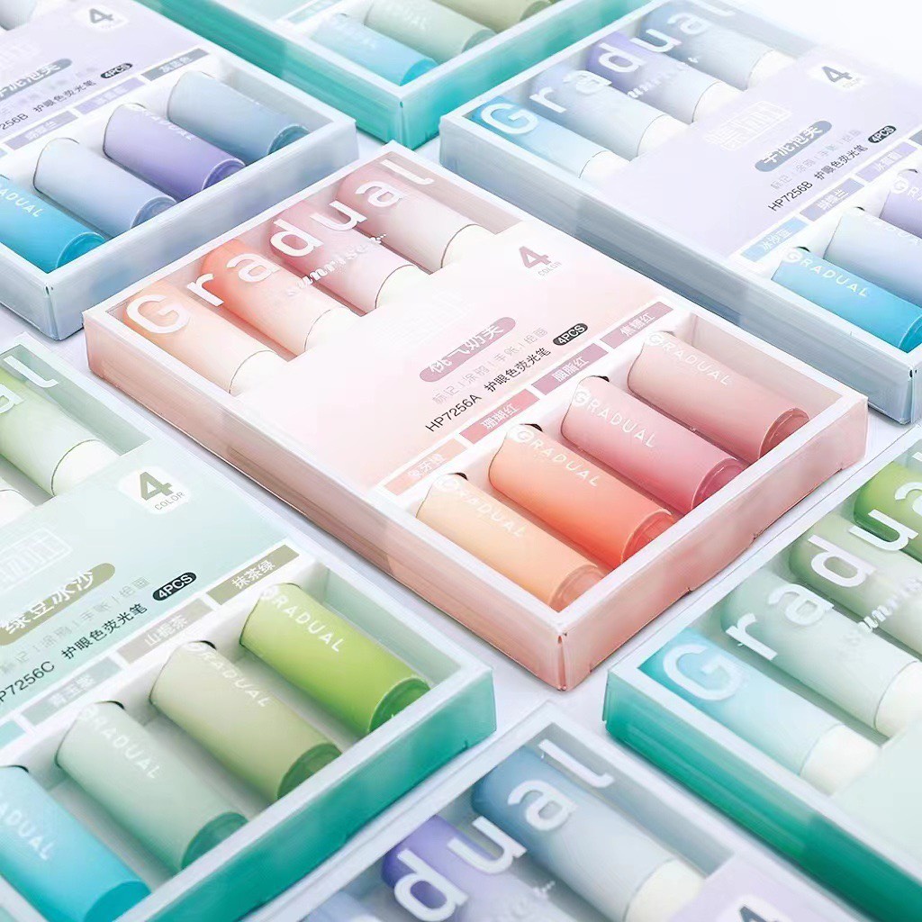 Set Bút Dạ Quang, bút nhớ 4 màu Bút đánh dấu highlight Ngòi Mềm Màu Gradient Color Cho Học Sinh Lyanwn