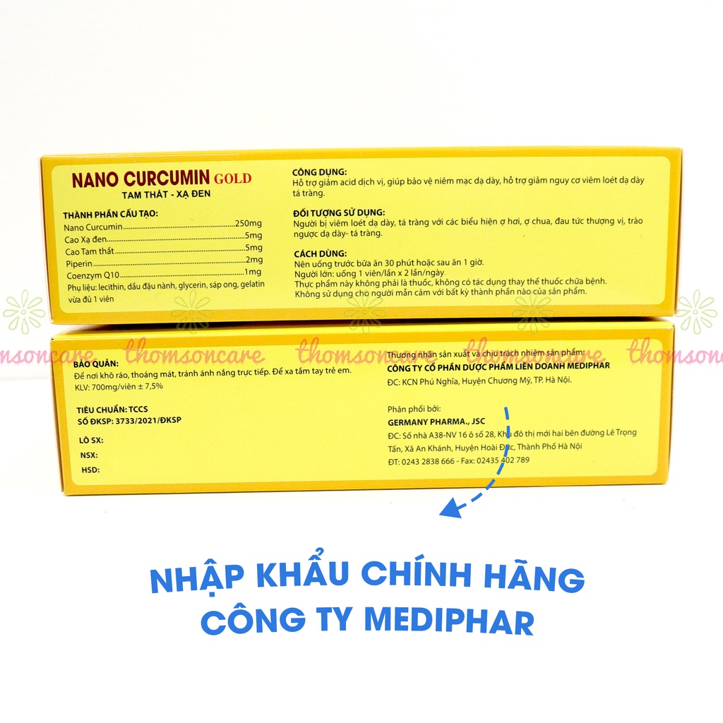 Nano Curcumin Gold - hỗ trợ ổn định dạ dày có thêm tam thất xạ đen và tinh chất nghệ Nano Hộp 30 viên