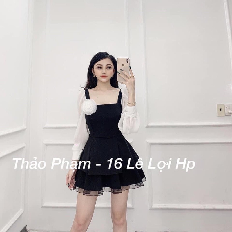 Set áo pha tơ mix chân váy xoè tặng kèm tag hoa