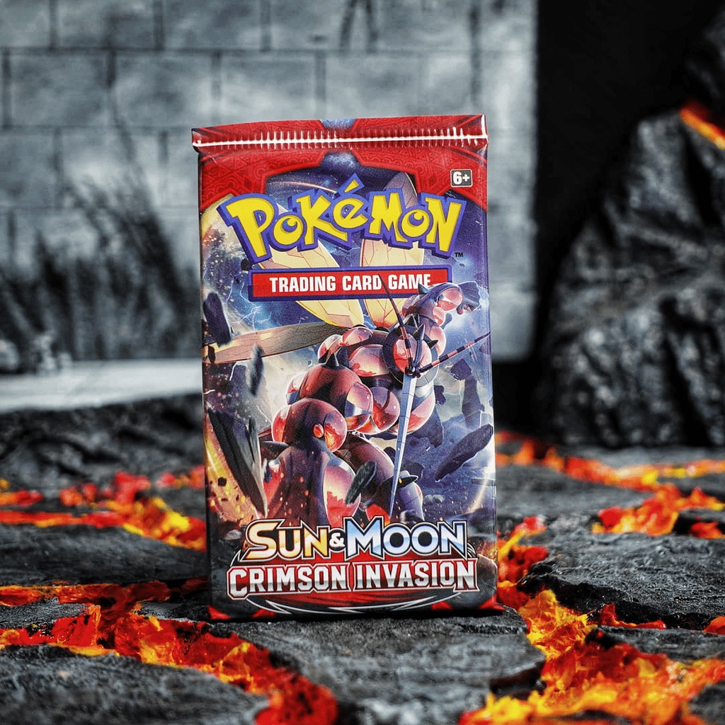 Một gói thẻ bài và bọc thẻ bài Pokemon TCG Sun and Moon Crimson Invasion Booster Pack CHÍNH HÃNG MỸ POKTCGUSBP5