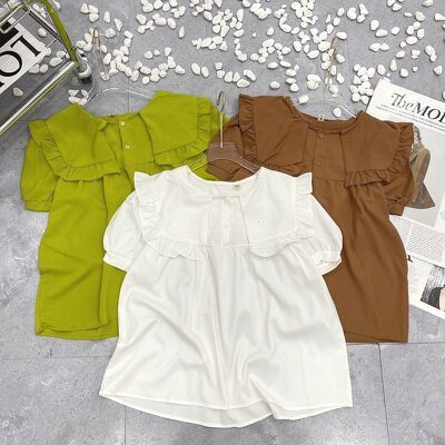 Áo babydoll cổ tròn bánh bèo vuông cộc tay