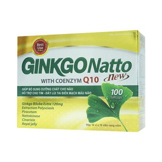Ginkgo Natto New With Coenzym Q10 - Giúp Bổ Sung Dưỡng Chất Cho Não - Tăng Cường Tuần Hoàn Máu Não Hộp 100 Viên