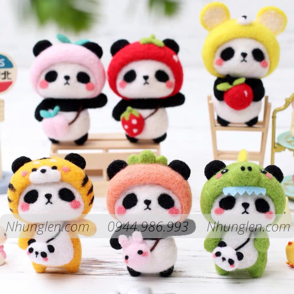 Bộ len chọc Panda điệu đà cho người bắt đầu, có hướng dẫn, quà tặng ý nghĩa - Needle felting Panda gấu trúc