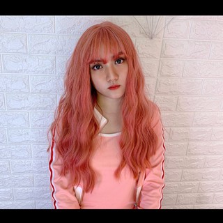 Tóc giả xù sóng hồng cam cao cấp- tặng lưới chùm