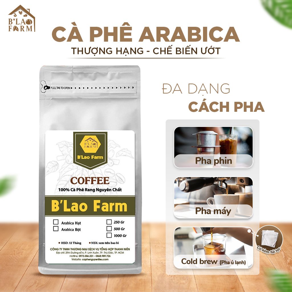 Cà phê Arabica Thượng hạng B'lao Farm Rang mộc, Nguyên Hạt hoặc xay Phin, chế biến ướt, size sàng 18, loại đặc biệt