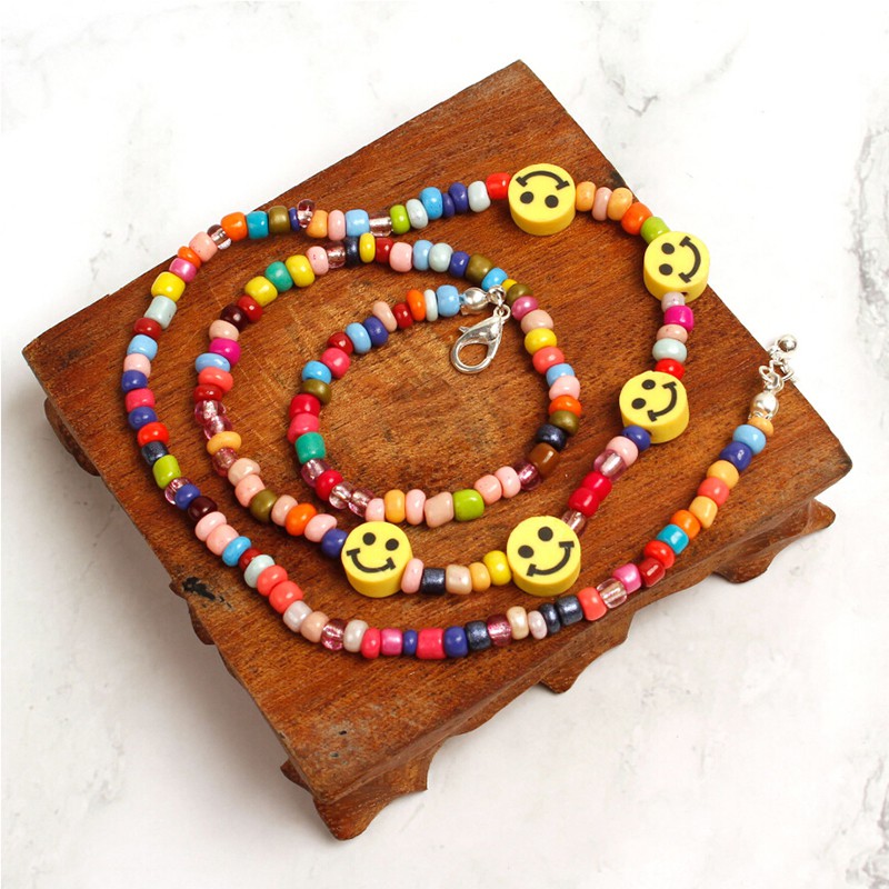 Vòng Cổ Choker Mặt Cười Nhiều Màu Sắc Phong Cách Bohemian