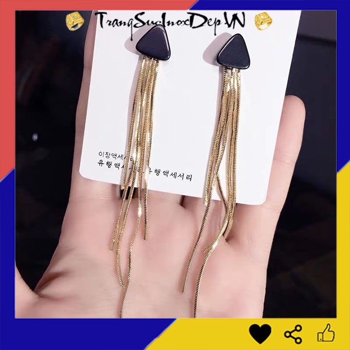 Bông tai nữ rớt tua phong cách Hàn Quốc màu vàng sang trọng, quý phái thích hợp đi dự tiệc (số lượng 1 đôi)