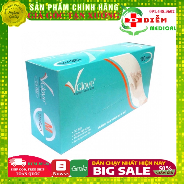 Găng Tay Y Tế Đa Năng V Glove Có Bột, Không Bột, Cao Su Dãn Dai Đàn Hồi Tốt