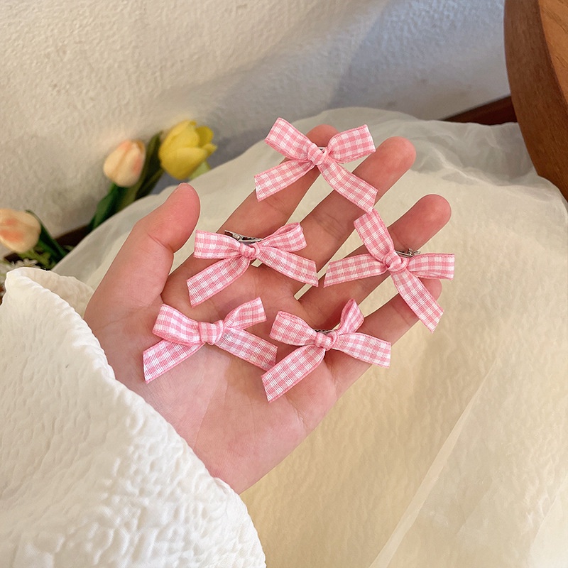Bộ Kẹp Tóc Nơ Sau Lưng Kẻ Sọc Caro Phong Cách Hàn Quốc Cho Nữ