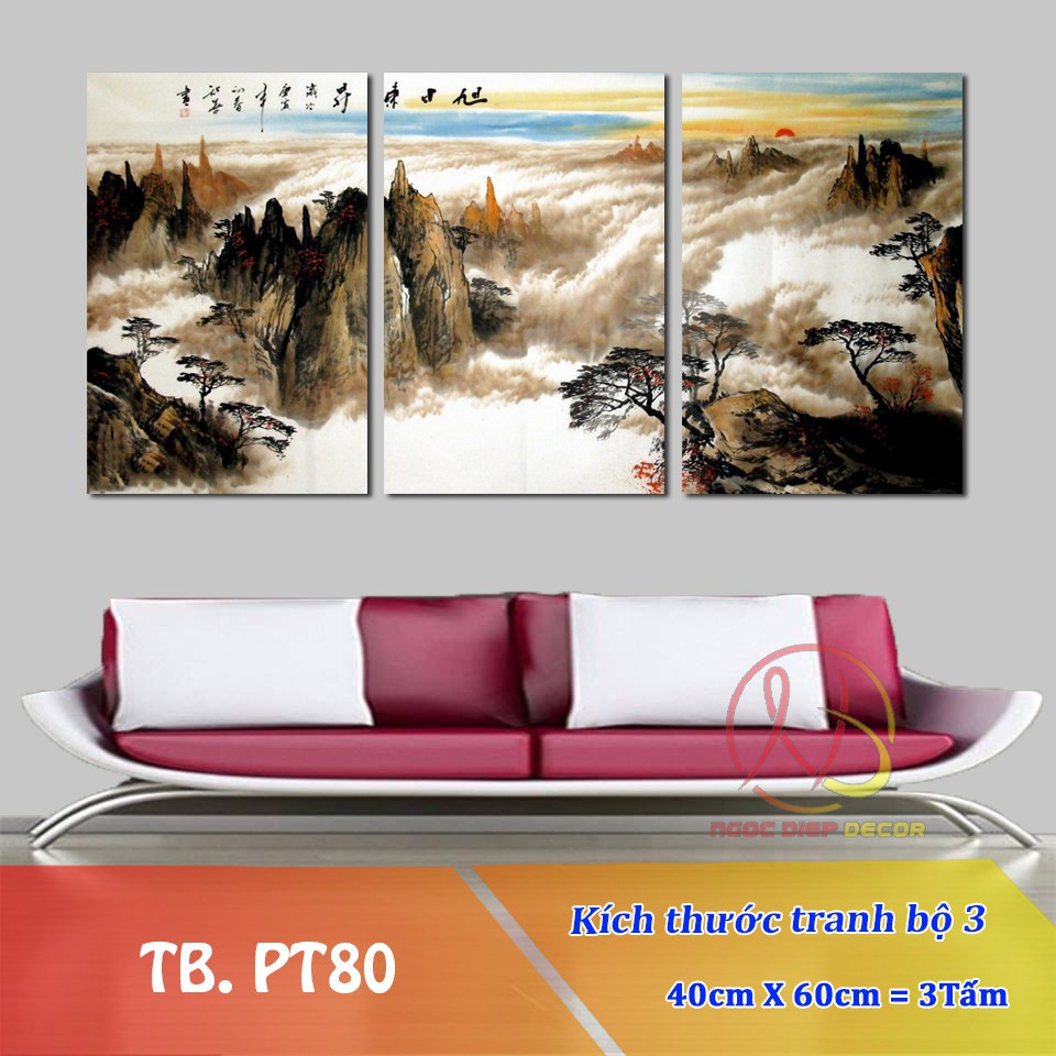 Tranh Treo Tường Thác nước sơn thủy PT80- Tranh đồng hồ treo tường- Ngọc Diệp Decor