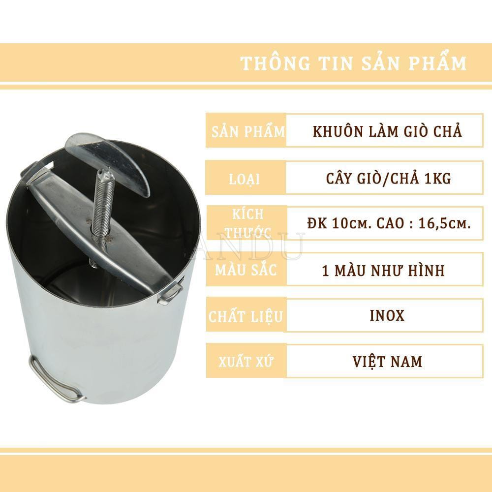 Khuôn Làm Giò Chả Inox 1kg, Khuôn Làm Giò Inox