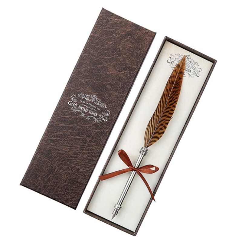 Bút Viết Thư Pháp Họa Tiết Lông Công Vintage