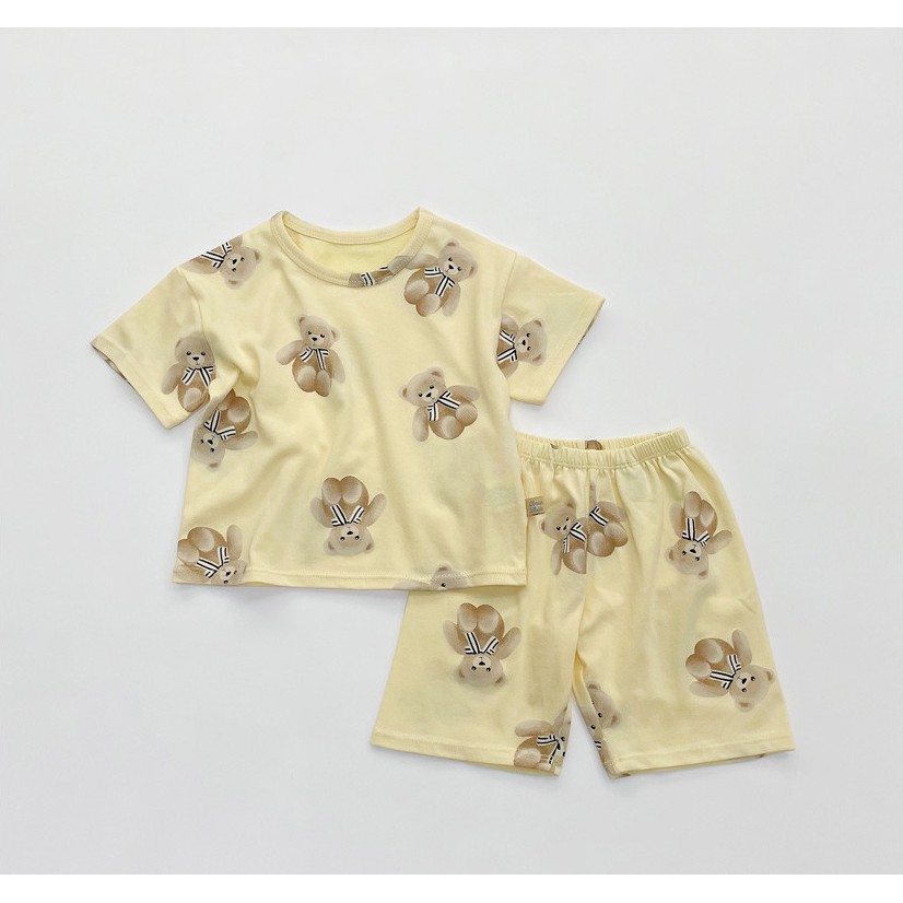 Bộ đồ cộc tay Teddy Bear  quần áo trẻ em Hàn Quốc Cao Cấp Lime & Blue