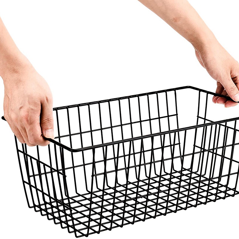 Bộ 2 Giỏ Đựng Đồ Bằng Dây Kim Loại Có Tay Cầm Màu Đen Tiện Dụng Cho Nhà Nông Trại