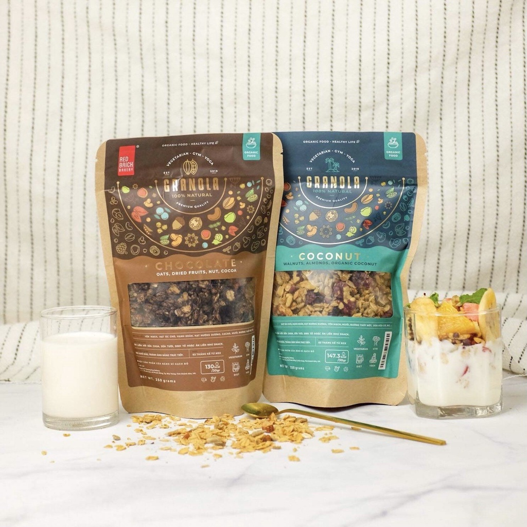 Combo Granola Cao Cấp Và Biscotti Quốc Dân 250gr Siêu Hạt Chuyên Eatclean Gạch Đỏ