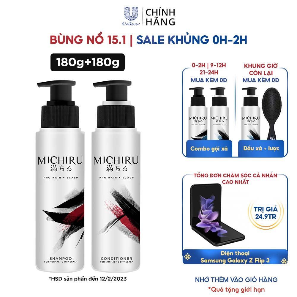 Bộ Dầu Gội Và Dầu Xả MICHIRU ngăn rụng tóc cho da đầu khô đến 95% 180g