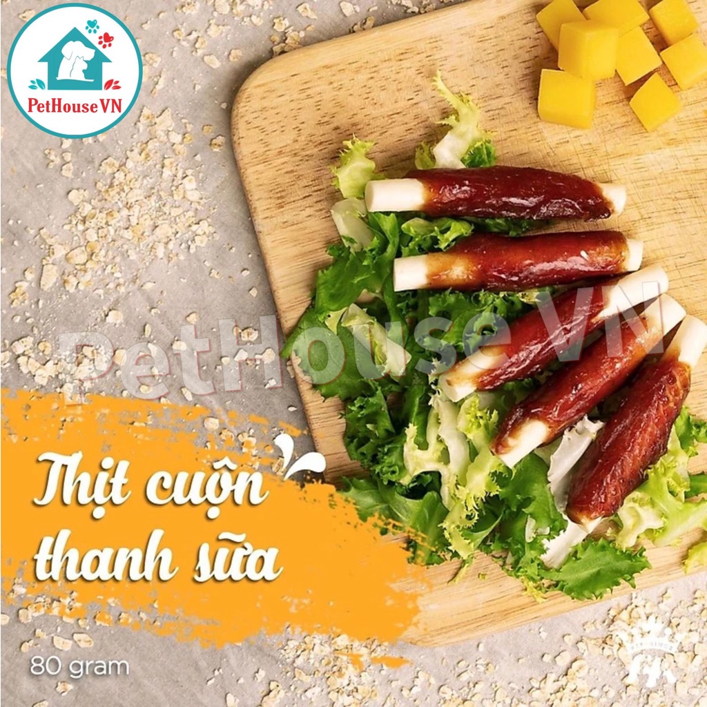 THỊT CUỘN THANH SỮA BOWWOW - Túi 80G Snack Bánh Thưởng Cho Chó Nhiều Vị Hàng Chính Hãng