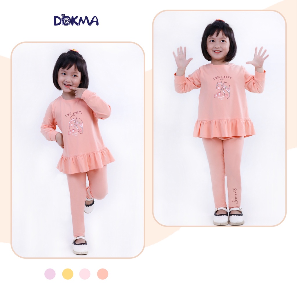Bộ quần áo cổ tròn dài tay bé gái Dokma  DB1142