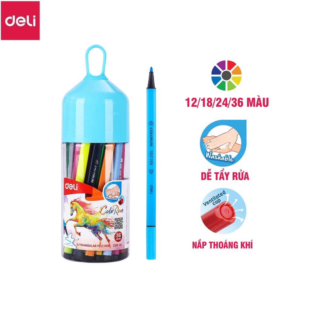 Bút dạ màu nước Deli EC10506 / EC10516 / EC10526 / EC10536 12/18/24/36 màu