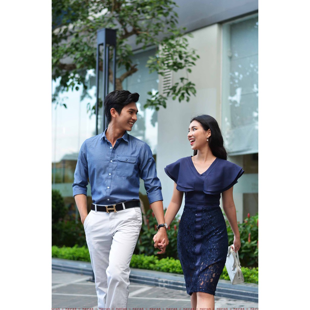 Premium Rippled Dark Blue Shirt HAVIAS sơ mi tay dài có túi vải sợi Bamboo