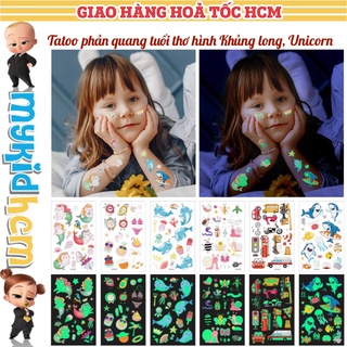 Sticker hình xăm phản quang dán tuổi thơ 2 TATOO NGỰA PONY KHỦNG LONG đồ chơi cho bé trai bé gái