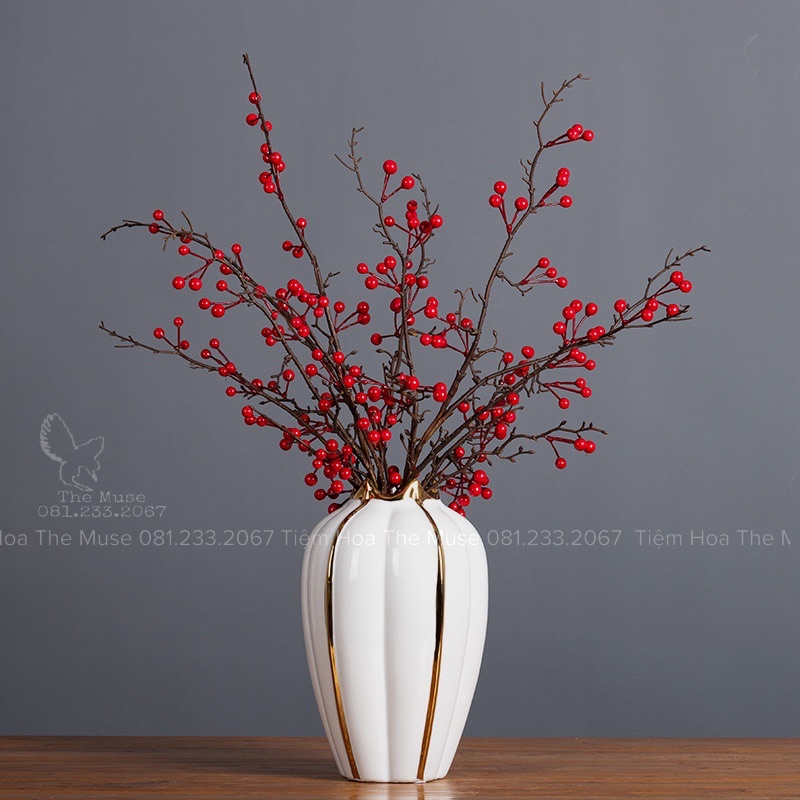 Cành Đào Đông Rừng - Mô Phỏng WinterBerry - Decor Trang Trí Nhà Cửa