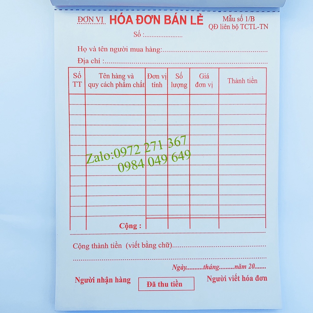 Hóa đơn bán lẻ 2 liên A5 60 - 100 tờ