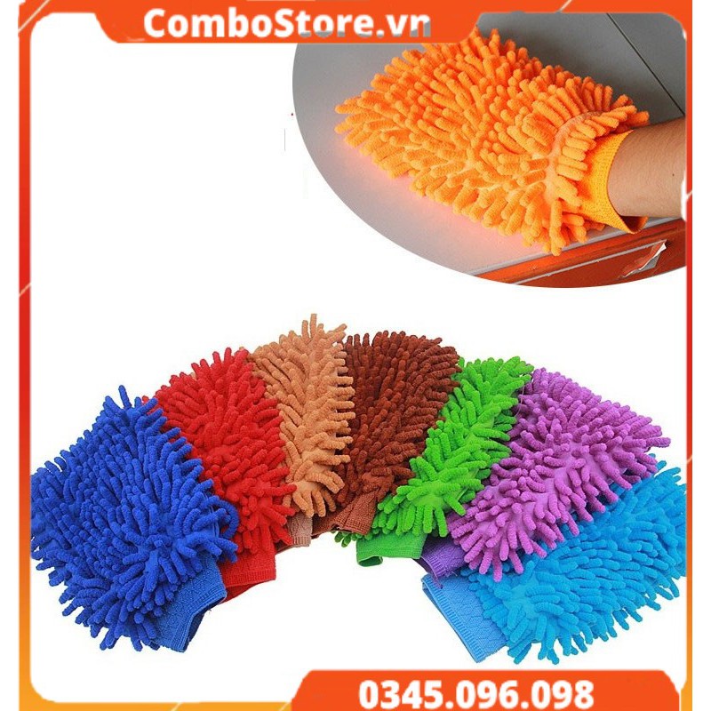 Găng tay rửa, sửa xe microfiber ô tô xe hơi san hô siêu mềm mịn tiện dụng
