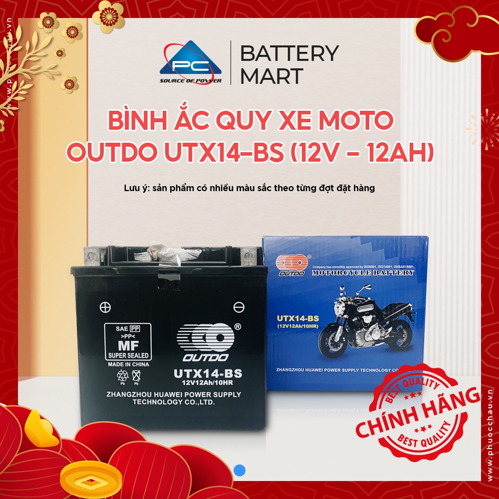 Bình Ắc Quy Xe Moto Phân Khối Lớn OUTDO UTX14 (12V - 12AH)